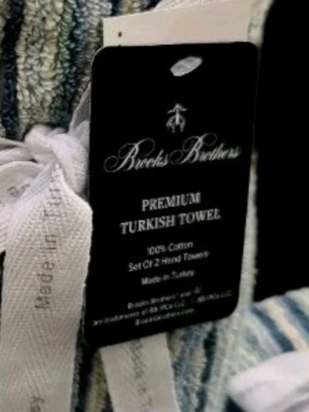 2 Brooks Brothers Blue Green Striped Hand Towels Luxury Thick Plush Turkish